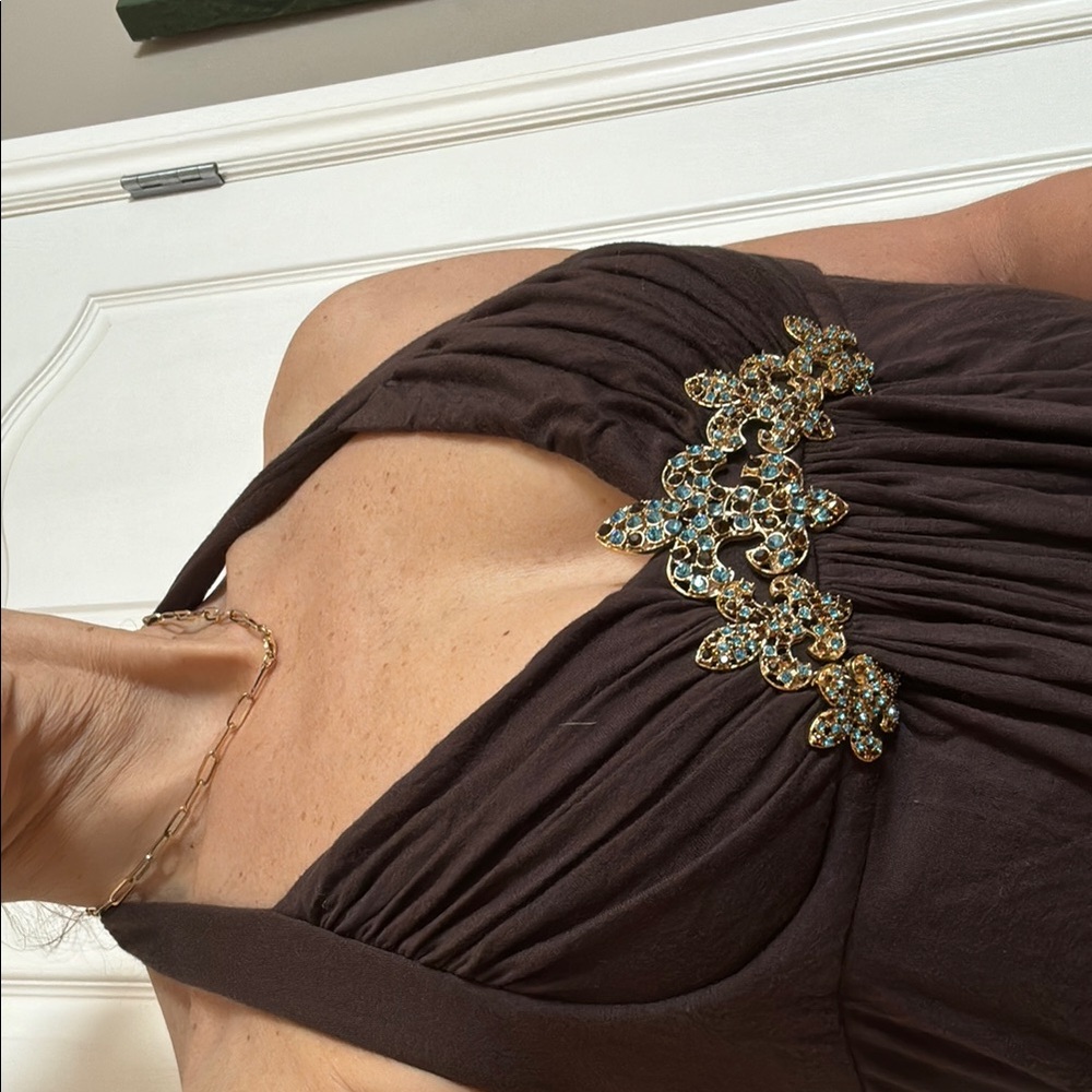 Brown Dress with Gold and Blue Embellishment